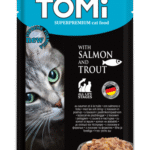 TOMi 100g sachets for cats – salmon and trout