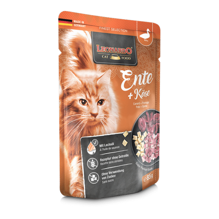 Leonardo Duck + Cheese Adult Cat Wet Food Pouch 85g - Image 1
