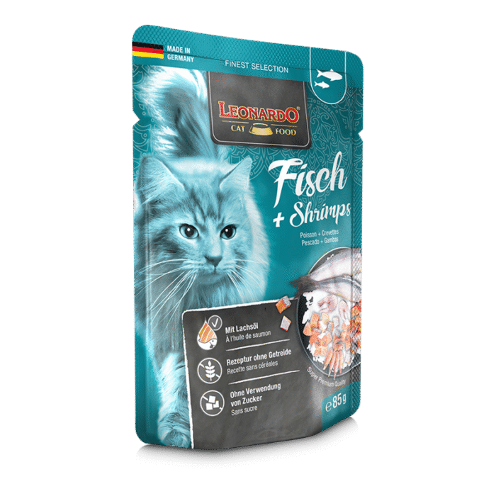 Leonardo Fish + Shrimps Adult Cat Wet Food Pouch 85g - Image 1