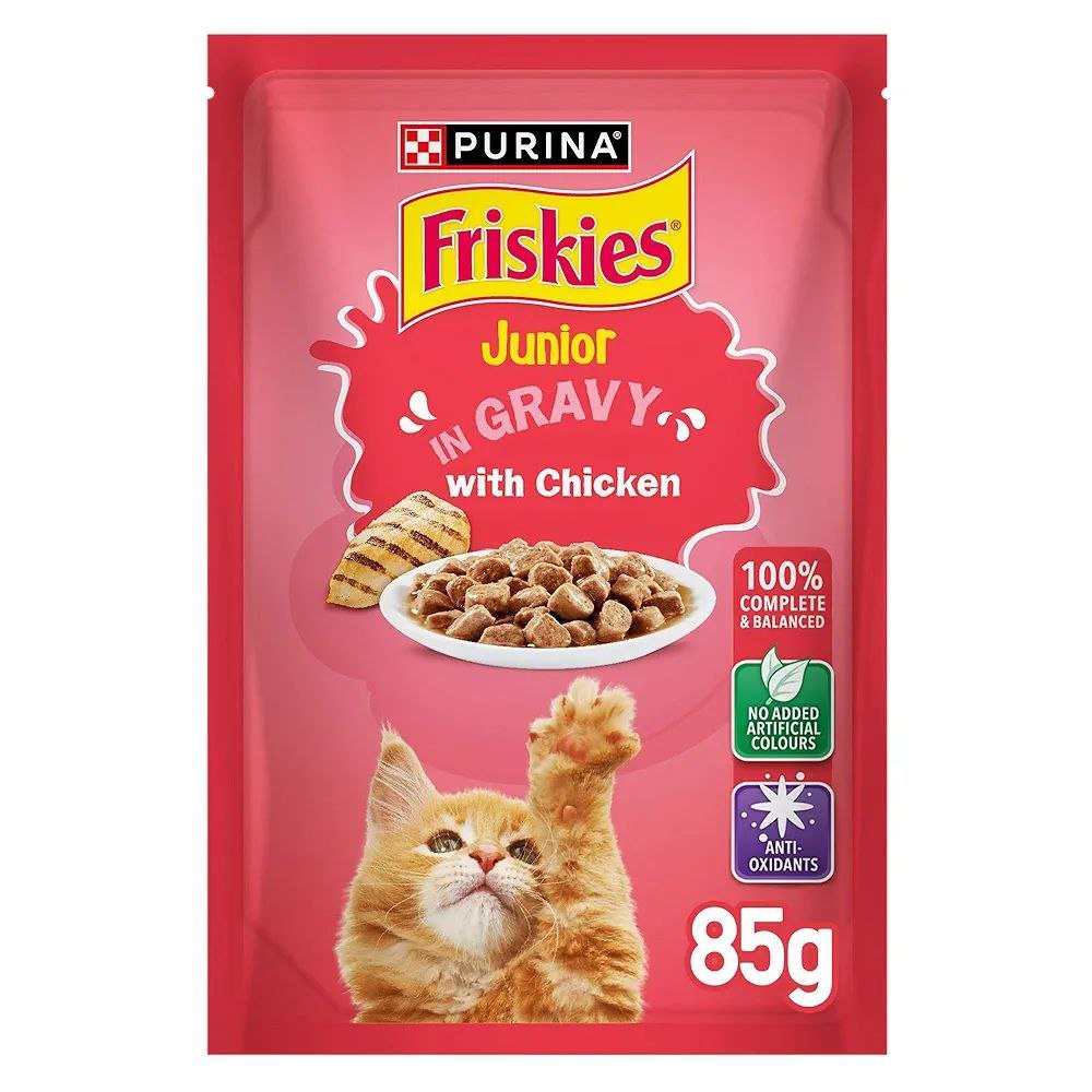 photo_6017344371512429456_y Purina Friskies Junior with Chicken in Gravy Wet Cat Food Pouch 85g - Image 1
