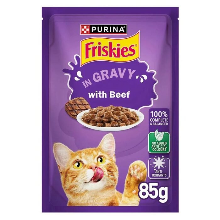 Purina Friskies Beef in Gravy Wet Cat Food Pouch 85g - Image 1