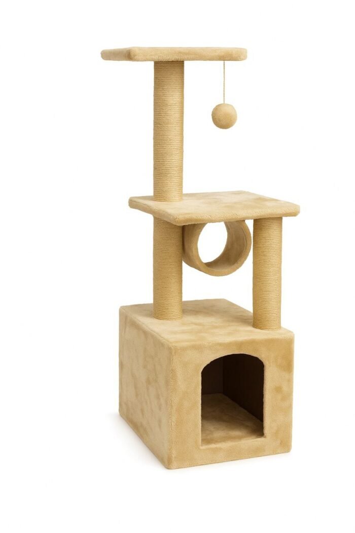 Beige Cat Tower with Scratch Post - Image 1