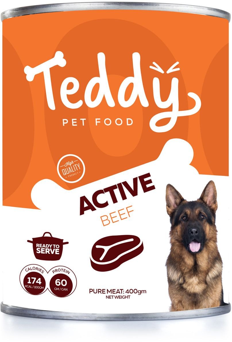 6911585420648 Teddy Active Dog Wet Food Beef 400 gm - Image 1